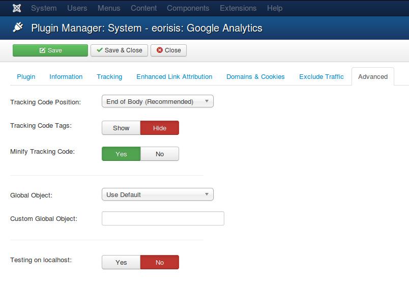 Plugin Manager -Google Analytics