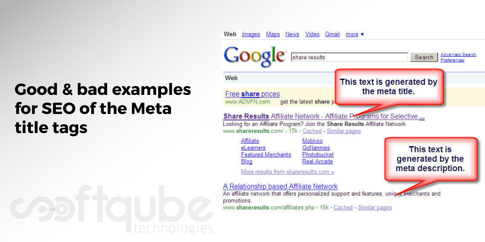 Good & bad examples for SEO of the Meta title tags
