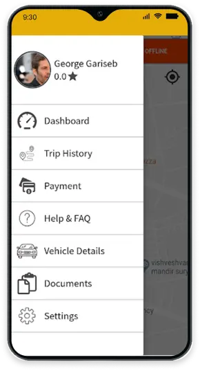 Tab Taxi Booking App Menubar Screen
