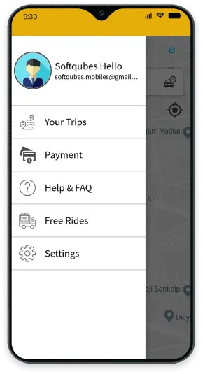 Taxi Booking App Menu Screen