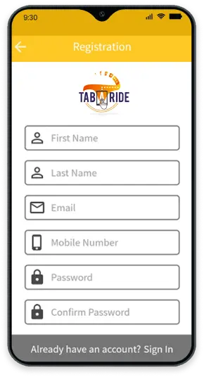 Taxi Booking Registration Screen